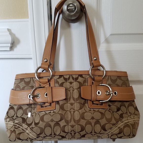 Authentic Coach Soho Signature Khaki Belted Purse - Picture 1 of 9